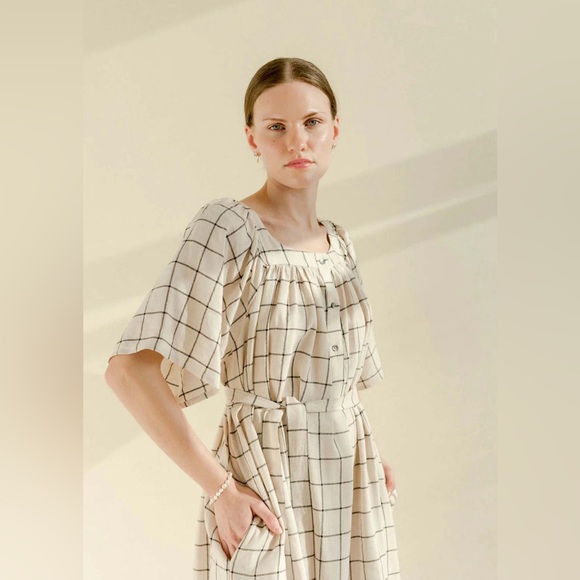 A Bronze‎ Age Bonjour Linen Grid Dress Size XS - Picture 4 of 10
